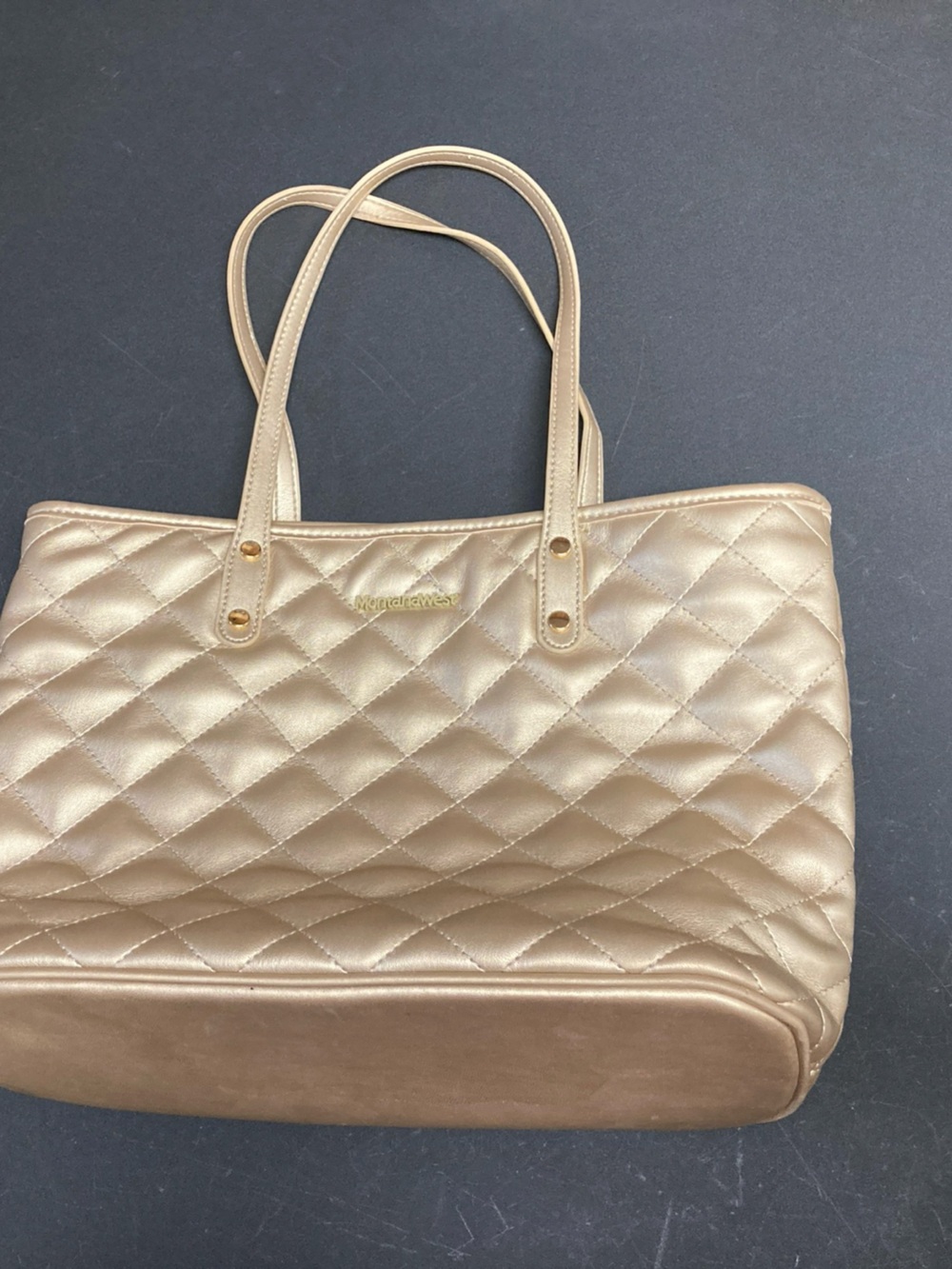 Montana west Quilted Metallic Champagne Tote/shoulder bag zip closure